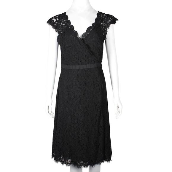 Diane Von Furstenburg Black Willett Lace Wrap Knee Length Sheath Dress 2 - Picture 1 of 12